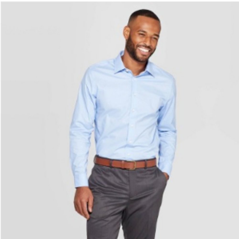 Men's Slim Fit Spring Blue Non-Iron Long Sleeve Button Down XL